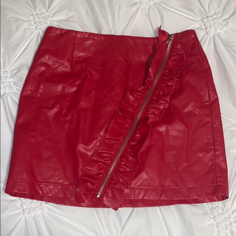 Red leather skirt